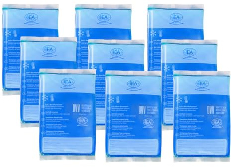 IEA Medical Set di 9 compresse fredde, 12 x 20 cm, per contusioni, punture di insetti e altre lesioni, cuscini refrigeranti riutilizzabili in gel