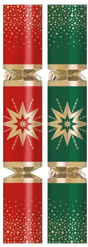 Pack of 50 Red Green Gold Christmas Crackers Guess That Tune Game- 11 Xmas Party Wedding Venue Event New Years Eve Catering Bulk Box - Contains Paper Hats Jokes Prizes Festive Celebration