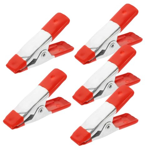 Homoyoyo 5 pcs Metal Spring Clamps Small Woodworking Spring Clips Heavy Duty Clips for Mold Fixing Portable Lightweight Red