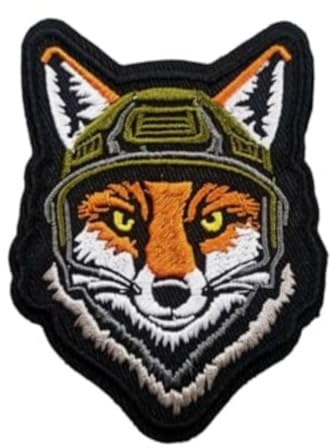 Klett Patches lustiger, Der Fuchs im Helm Aufnäher mit Stickerei, Taktisch Militär Patch, Aufnäher für Taktische Kleidung Rucksack Baseballkappe Uniform