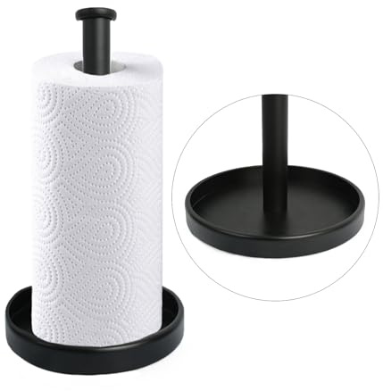 Countertop Paper Towel Holder Stand with Storage Tray, Matte Black