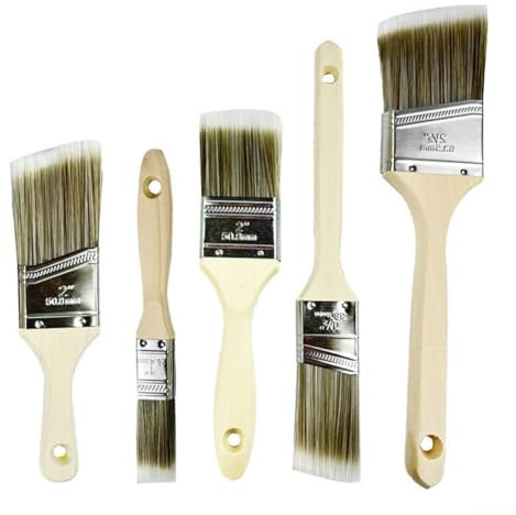 Juego de 5 pinceles profesionales en ángulo y plano para acrílicos y manchas de madera, mangos ergonómicos de madera, entusiastas del bricolaje y pintores