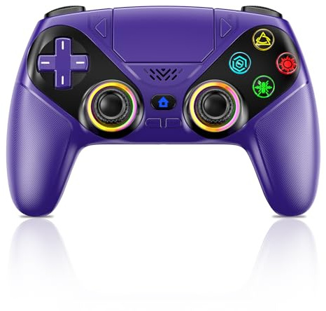 LENISUOLE Wireless Controller for PS5/PlayStation 5 & PC - Purple, Bluetooth Gamepad with Turbo, 6-Axis Motion Sensor, Programmable Buttons, RGB Lighting, 3.5mm Audio Jack, 1000mAh Battery