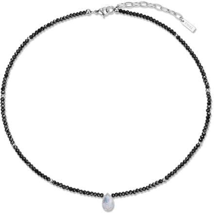COAI Collana Donna Spinello Nero e Pietra di Luna, Girocollo Donna Regolabile con Ciondolo a Goccia, Collana Minimalista da Donna per l’Estate