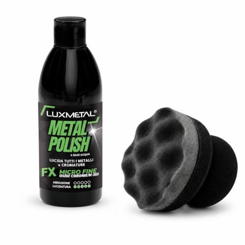 Lux Metal FX Metal Polish Pasta Verde 250 g con almohadilla manual abrillantadora, micro fino óxido de cromo III a base de agua, brillante, acero inoxidable, aluminio, latón, bronce y cobre