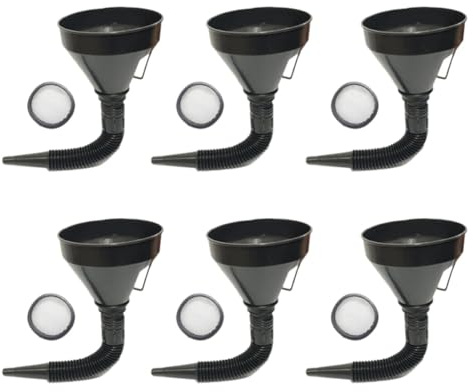 PRETYZOOM Embudo de Plástico con Filtro de Malla para Gasolina y Aceite de Motor, 6 Piezas, Diseño Reforzado con Boquilla Ancha para Llenado Rápido en Motos y Coches
