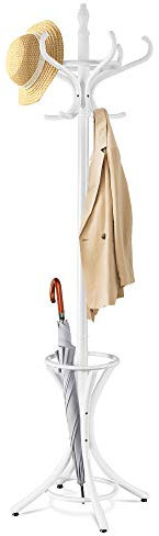 COSTWAY 184cm Garderobenständer mit Schirmhalter, Jackenständer mit 12 Kleiderhaken, Kleiderständer aus Holz, Garderobe Standgarderobe für Flur, Wohnzimmer und Schlafzimmer (Weiß)