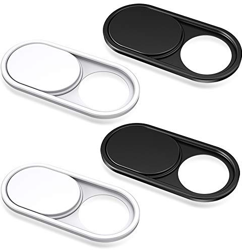 CloudValley Metall Webcam Abdeckung, 0.6mm Ultra-Dünn Metall Slider Kamera Cover Zubehör für Laptop, MacBook Pro*, MacBook Air, iPad Air, Handy, Tablet, Mac, PC, [2Schwarz + 2Weiß]