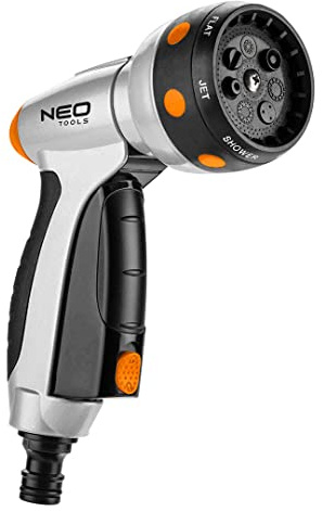NEO TOOLS Douchette de jardin, 7 fonctions, pulvérisateur de jardin multifonction avec verrouillage de déclenchement et fonction click, poignée ergonomique – Pistolet à eau pour jardin, régulation de