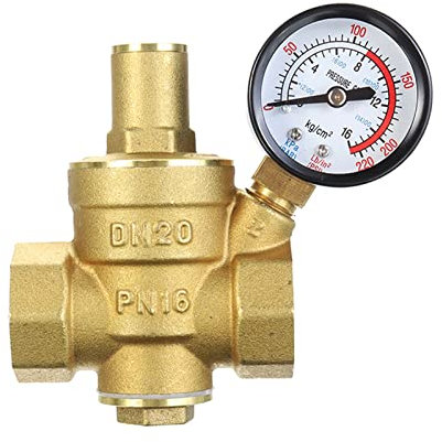 Regolatore di pressione in ottone + manometro, valvola di sovrapressione regolabile, riduttore di pressione dell'acqua con strumenti di regolazione (DN20 3/4)