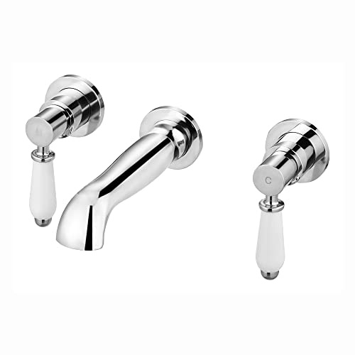 ENKI BT0505 Downton Wall Mounted Bath Filler Basin Mixer Tap, Chrome | Solid Brass, Easy Install, Fittings Included, Cloakroom Tap, Single Lever, Modern Bathroom