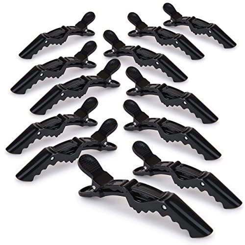 Lot de 12 Pinces à Cheveux Professionnelles en Plastique Pour Femme - Pinces Crocodiles Durables Avec Poignée Antidérapante et Grandes Dents Pour Un Coiffage Facile - Épaisse/Fine