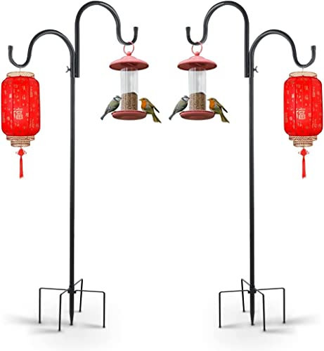 MIVIDE 2pcs Crochet de Berger, 160cm Crochet de Jardin en Métal, Support Réglable avec Base à 5 Griffes, Conçu pour Lampe Solaire, Lanterne, Plante, Panier de Fleur