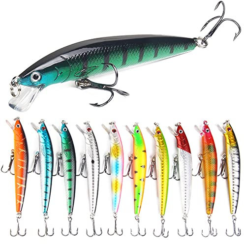 10 Stück Wobbler Kunstköder Set, Angelköder Kunstköder, Fishing Lures, Hecht Angelköder, Soft Vivid Angeln Köder, mit Drillingshaken für Forelle, Barsch, Hecht, Döbel, Zander, Lachs, Angeln Geschenk