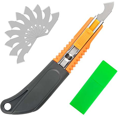 XINMEIWEN Lot de couteaux à crochet en acrylique PVC avec poignée incurvée et 10 lames (Orange ou rouge)