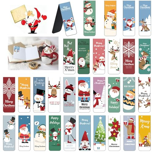 Weihnachten Lesezeichen, 30 Stück Magnet Magnetische Lesezeichen, Bunt Lesezeichen, Magnetic Markings, Magnetische Lesezeichen mit Weihnachtsmann Schneemann Rentier Muster(C)
