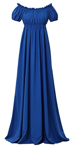 COSDREAMER Regency Vestidos para Mujer con Volantes y Mangas abombadas y Cintura Imperio, Azul, L