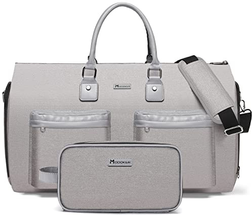 Modoker - Borsone convertibile per indumenti con tracolla, per uomo e donna, 2 in 1, da appendere, Grigio chiaro, Modoker Borsa per indumenti e custodia per cravatte per i viaggi