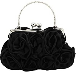 CORIOS Pochette da Donna Borsa da Sera in Raso Floreale Borsa a Spalla Paillettes Piccolo con Catena Borsa Sposa Borsa a Petalo Elegante Borsa a Tracolla per Ballo Cocktail Festa Nero