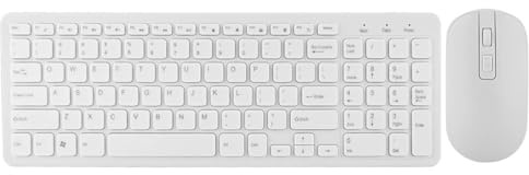 GOWENIC Combo de Teclado y Mouse Inalámbricos 2.4G, Teclado 96 + 12FN y Ratones Ergonómicos 800/1000DPI con Receptor USB para Computadora de Escritorio PC Portátil (Blanco)