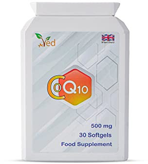 Ved's CoQ10 500 mg | Co-Enzym Q10 | Höchste Festigkeit | Natürlich fermentiertes Ubiquinon-Coenzym | Überlegene natürliche Formel | 500 mg 30 Kapseln | 1 Monatsvorrat