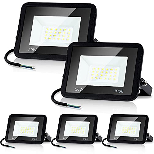 Daromigo Projecteur LED Extérieur 20W - 5 Pièces, 1700lm, 6000K Blanc Froid, IP65 Étanche - Pour Cour, Garage, Couloir