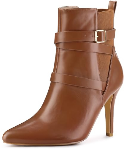Perphy Chelsea Boots Pointy Toe Stiletto High Heel Brown Ankle Boot for Women - 8 M US