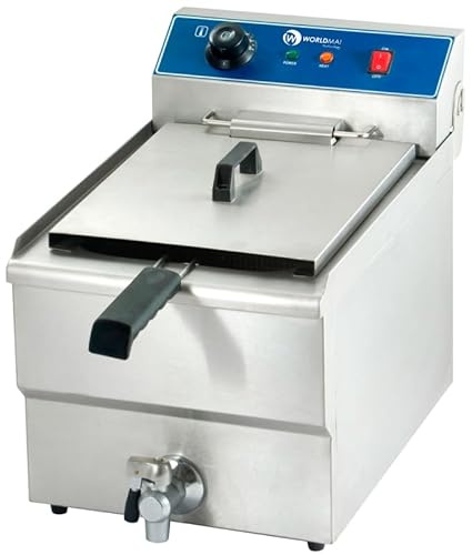 MBH – Friteuse électrique de comptoir avec robinet, 13 litres, en acier inoxydable pour cuisine industrielle de bar, restaurant et hôtellerie.