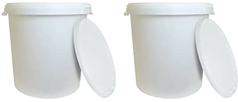 JMS we create smile - 25L White Plastic Bucket With Airtight Lids - Hard Wearing Mixing Buckets Paint Chemical Hydroponics For Multi Use Fermentation, Animal Feed, Construction (SET OF 2)