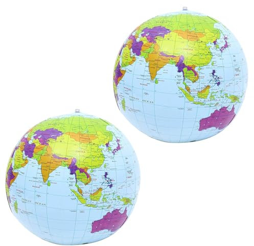 Butyeak Globo Terráqueo Hinchable, Inflable Geografía Mapa, Globo del Mundo Inflable Mapa, Globos de la Tierra, 2 Bolas de Globos Mundial de PVC, para Escuela Educación, Jóvenes Mayores de 14 Años