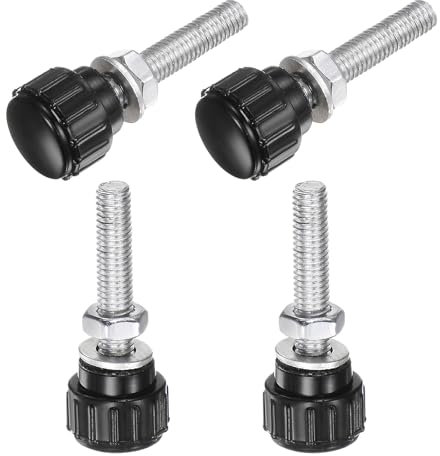 QUARKZMAN Lot de 4 Boutons Moletés à Vis M5 x 25 mm Avec Écrous et Rondelles, Bouton de Serrage de 14 mm Avec Tête en Plastique, Vis à Main, Noir