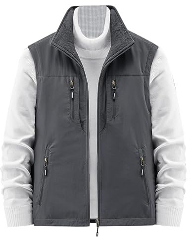 Didadihu Herren Weste Elegant - Fleece Weste Leichte Arbeitsweste Fleeceweste Ärmellos Schwarz Steppweste Softshellweste Sportweste Gefüttert Slim Fit,Grau,L