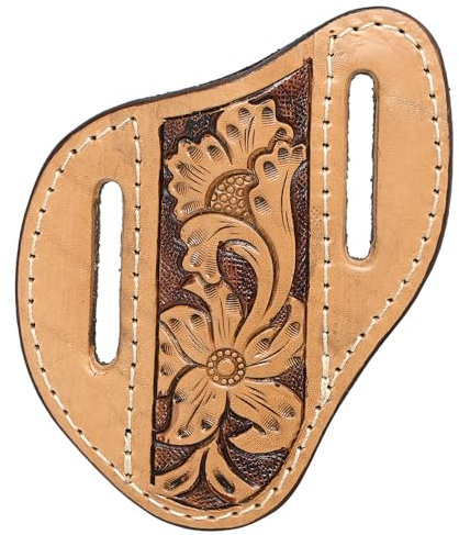 HILASON Großer Messerhalter Westernpferd, echtes Leder, Blumendesign, Hellbraun, HSKH105-L