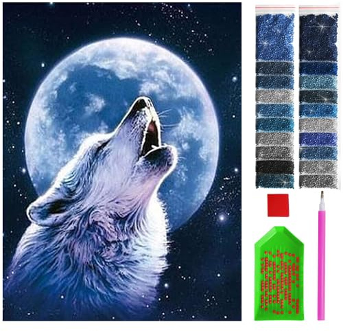 ARTULIO Diamond Painting Set - Heulender Wolf vor Mond - 30x40 cm – 5D Diamant Painting Bilder DIY, Diamond Painting Erwachsene