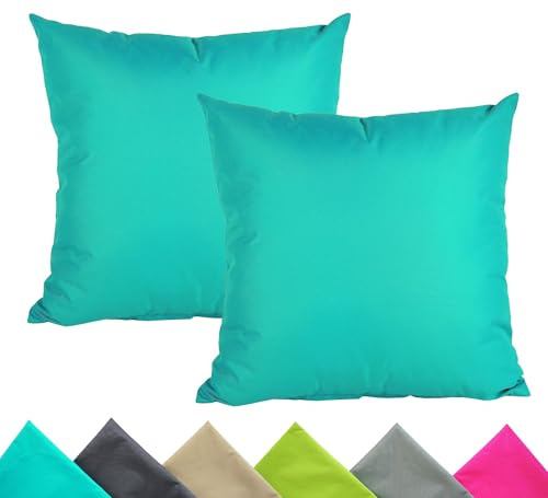 JACK 2er Set 40x40cm Outdoor Kissenhülle Kissenbezug Wasserfest Sitzkissen Lounge Kissen Garten Stuhl Lotus Effekt, Farbe:Türkis