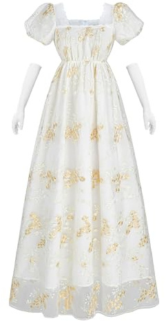 Fiamll Robe de bal Regency pour femme - Taille empire - Robe de bal - Costume Renaissance cottagecore avec gants