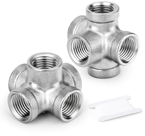 ERGAOBOY 2 Pieza 1/2 BSP racor cruzado de acero inoxidable de 5 vías para mangueras de agua y aire, aplicaciones industriales