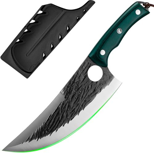 FULLHI Cuchillo de carnicero con funda, cuchillo de chef Tang serbio, cuchillo para verduras con cuchilla de acero al carbono para