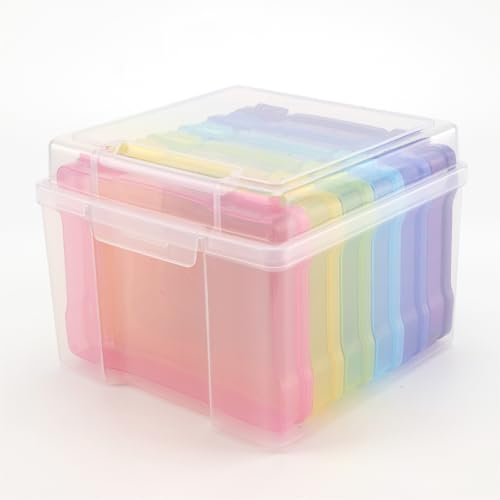 Palmcee Photo Storage Box, 7 x 5 Photo Case Clear Photo Boxes Storage Case 6 Inner Photo Keepers, Holds 600 Photos, Photo Organiser Box for Cards Pictures Stamps Office Supplies