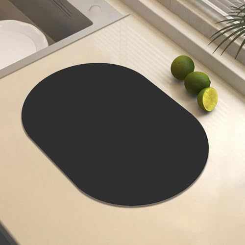 Odot Tappetino Scolapiatti, Colore Solido Ellittica Tappetino Scolapiatti Assorbente Tappetino Assorbente Cucina Asciugatura Rapida, Tappetino Macchina Caffe Antiscivolo (Nero,30x40cm)