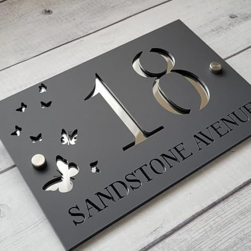 Letrero de número de casa personalizado para exteriores, placa de número de casa personalizada moderna, letrero de dirección personalizado con nombre de calle (29 x 19 cm)