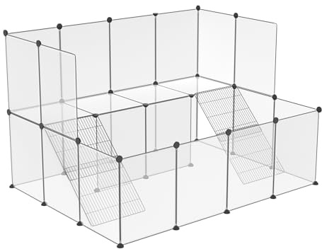 NAIZY Freigehege 26Pcs Laufstall 143x108x93cm Laufgitter Welpenlaufstall Weiß Kleintiergehege 35x45cm per Stück Freilaufgehege DIY Erweiterbar Kaninchen Gehege, mit Gitterrost-Leiter