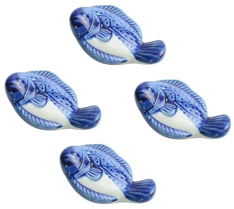HOLIDYOYO Porte-Baguettes en Céramique Bleu de Poisson, Lot de 4