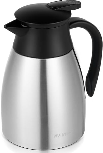 WYHVAND 34 Oz Coffee Carafe Insulated, Stainless Steel Coffee Carafes for Keeping Hot, Dustproof Thermal Carafes for Home Party/Work (Silver,1L)