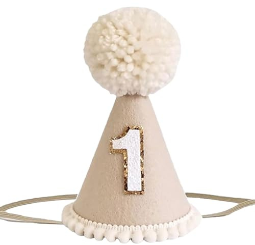Vyqrx 1. Geburtstag Hut für Baby Mädchen Jungen - Khaki Filz Geburtstagskrone mit Bommel, weicher, verstellbarer Partyhut für 1 Jahr alte Feier, Cake Smash, Foto-Requisiten (Khaki)