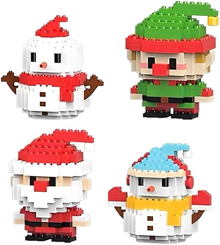 Christmas Building Blocks Sets Santa Claus Reindeer Snowman 4 in 1 Micro Blocks Stacking Toys Holiday Present Christmas Stocking Stuffers New Year Birthday Gifts for Girls Boys 6-12 Years Old-Snowman