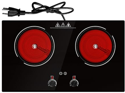GTKZW 4000W Electric Cooktop: 24 Electric Stove 2 Burner Hot Plate Double Burner, Knob Control Countertop & Built-in, 9 Power Levels, Child Lock, Timer, Suitable for All Pans