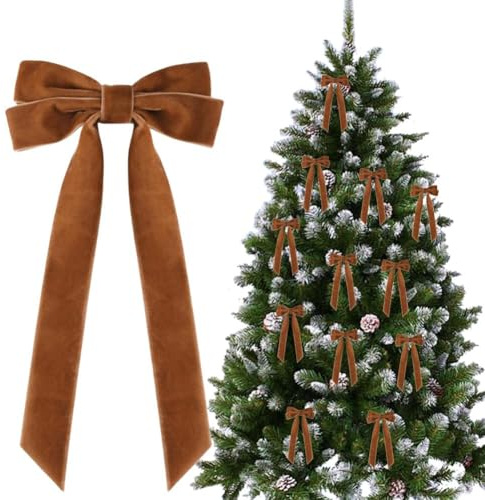 Lot de 12 nœuds en velours pour sapin de Noël, 12,7 cm x 25,4 cm, décorations de Noël en ruban de velours vintage pour guirlande d’arbre, couronne, décoration intérieure de Noël, mariage, fêtes