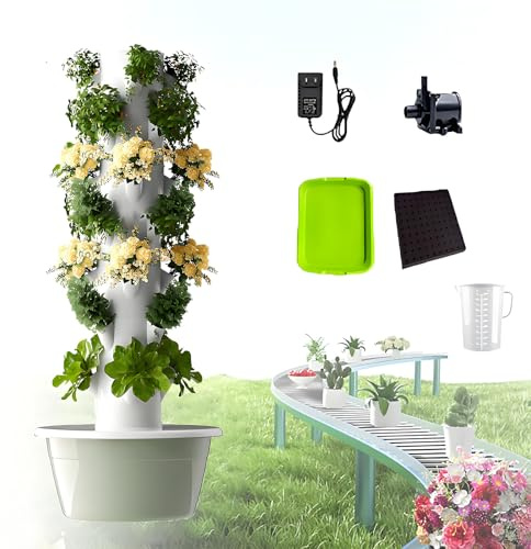 Sistema da giardino a torre idroponica con pompa e serbatoio mobile per coltivazione di erbe e ortaggi da interno