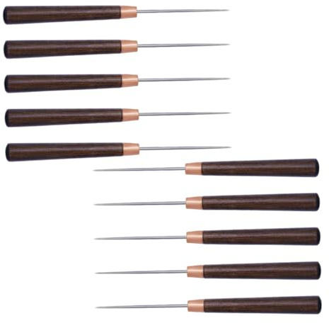 VILLCASE 10pezzi Punteruolo Manico in Legno Strumento da Cucito Fai da Te Punteruoli da Cucito Attrezzo per Patchwork e Foratura di Tessuti e Pratico